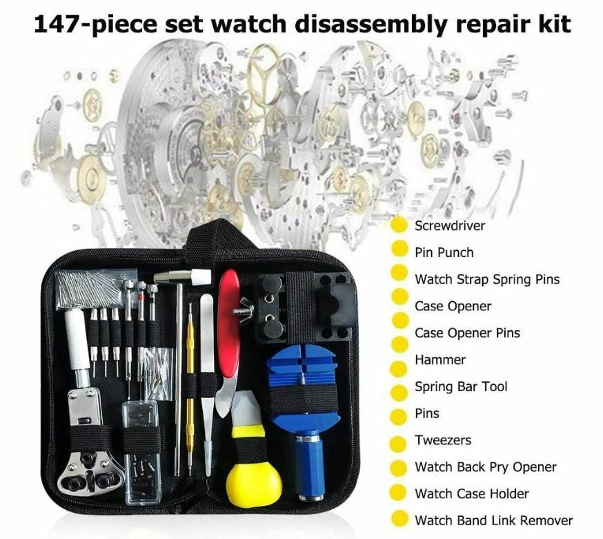 147Pcs Watch Repair Tool Kit Watchmaker Back Case Opener Link Spring Bar Remover