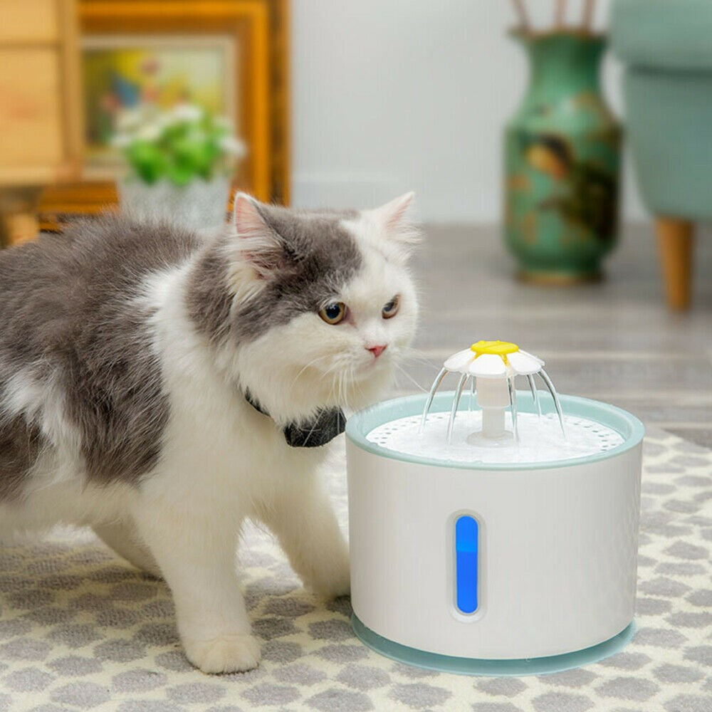 LED USB Automatic Electric Pet Water Fountain Cat Dog Drinking Dispenser 2.4L