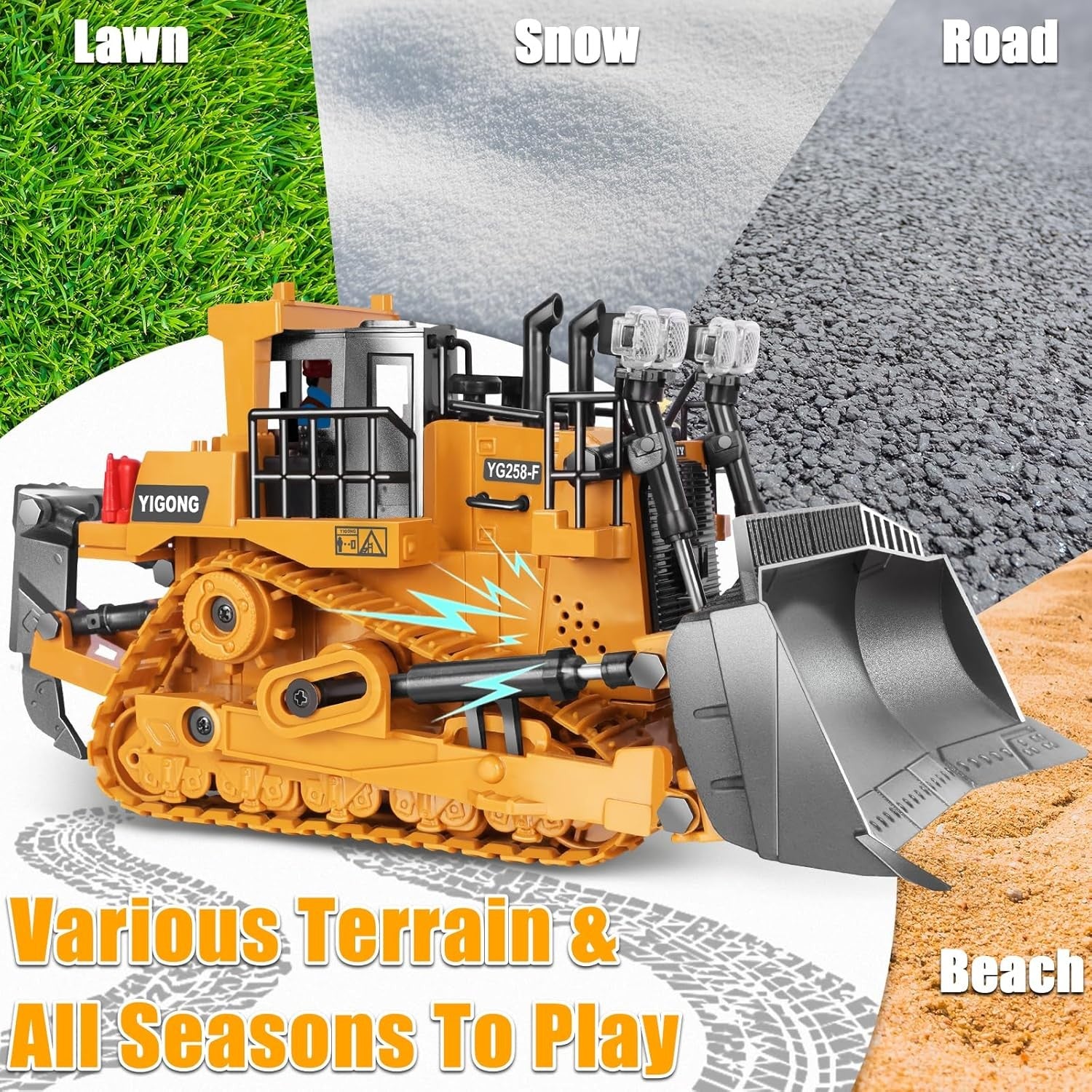 Remote Controlled Bulldozer, 9-Channel Metal RC Construction Vehicle Toy