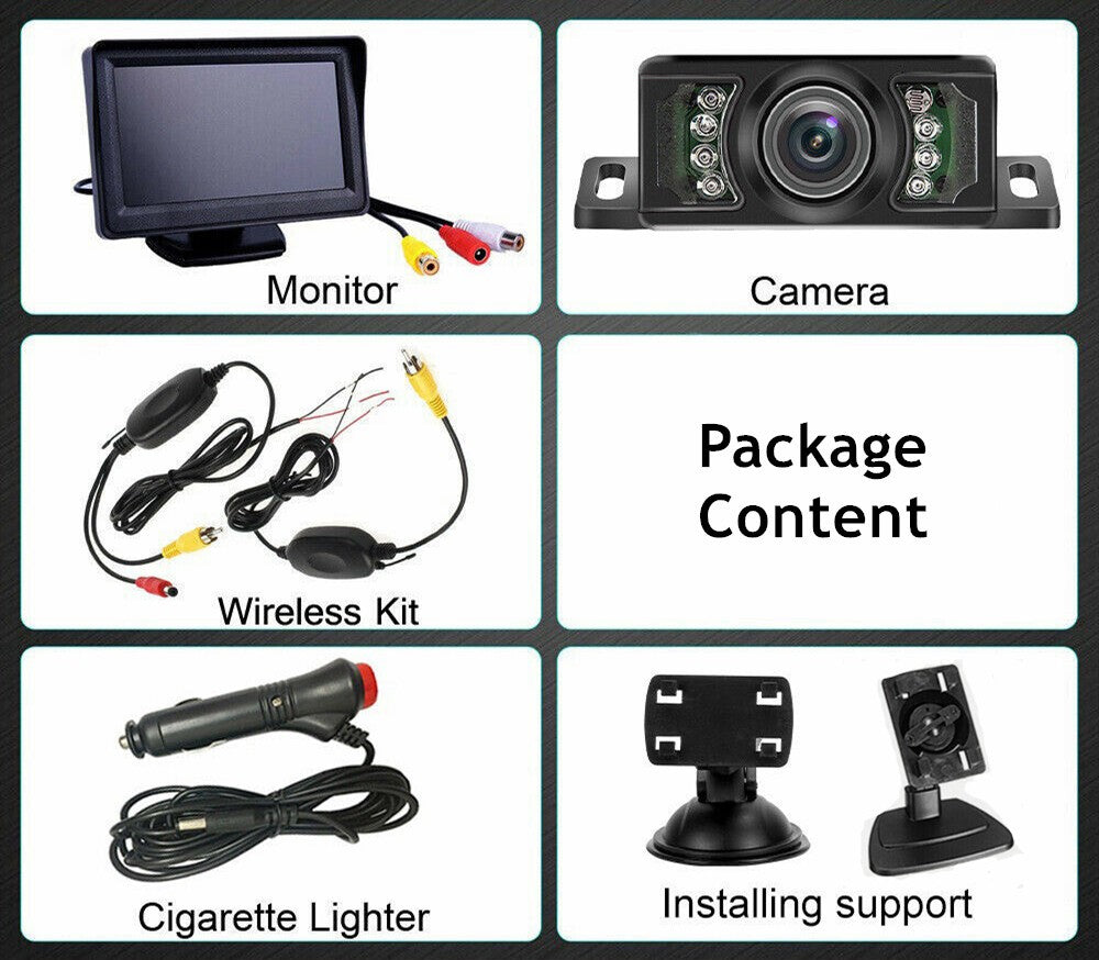 Wireless 5" Monitor Reverse Camera Rear View Backup Parking Cam Kit Night Vision