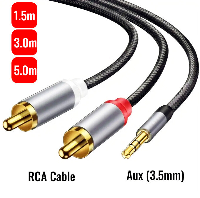 1.5/3/5 M Premium Quality AUX 3.5mm to 2 RCA Cable Y Converter Cord Connector