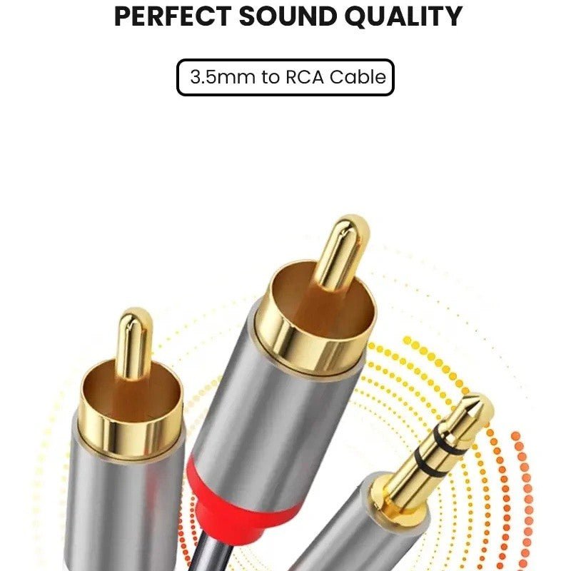 3.5mm Stereo Jack to 2x RCA Plugs Male to Male Aux Audio Cable Adapter 1M
