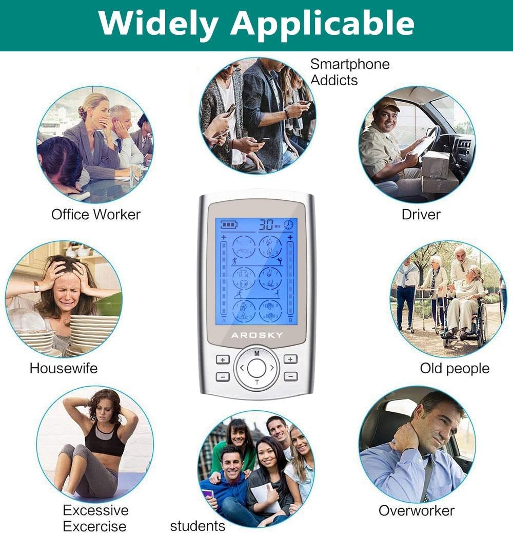 TENS Machine with 24 Massage Modes & 10 Pads