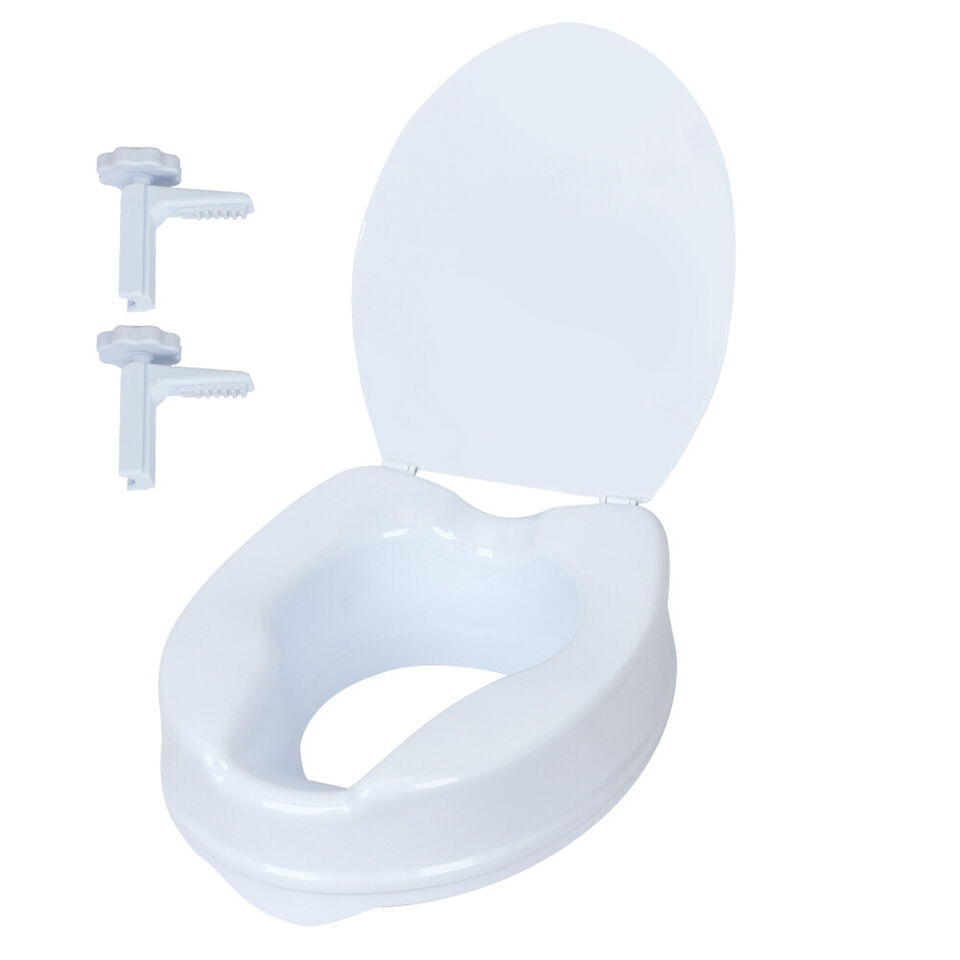 Raised Toilet Seat With Lid 10cm Rise Portable Home Aid Safety Riser