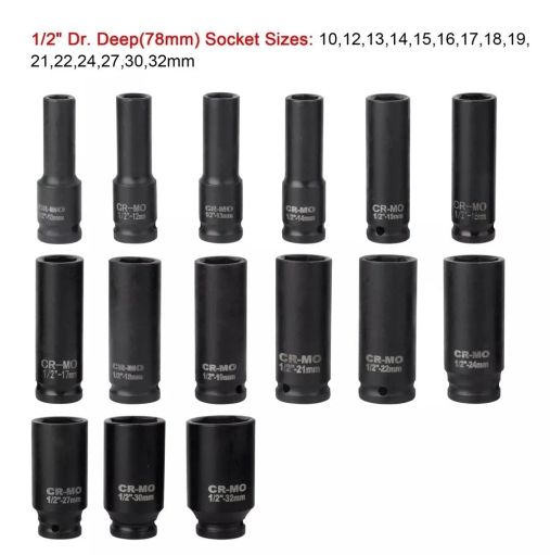 35pcs 1/2" Drive Deep Impact Socket Tool Set Metric Garage Workshop Tools 8-32MM