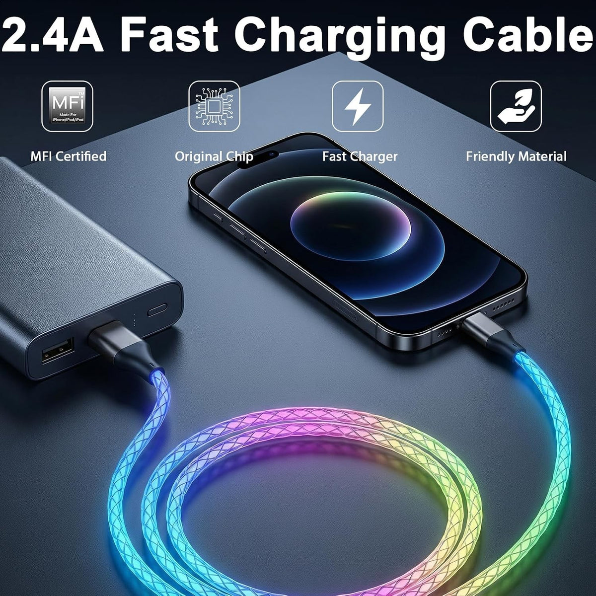 12W Light Up Cord Charger Cable Colorful Gradual LED for iPhone 14 13 12 11 Pro Max XR
