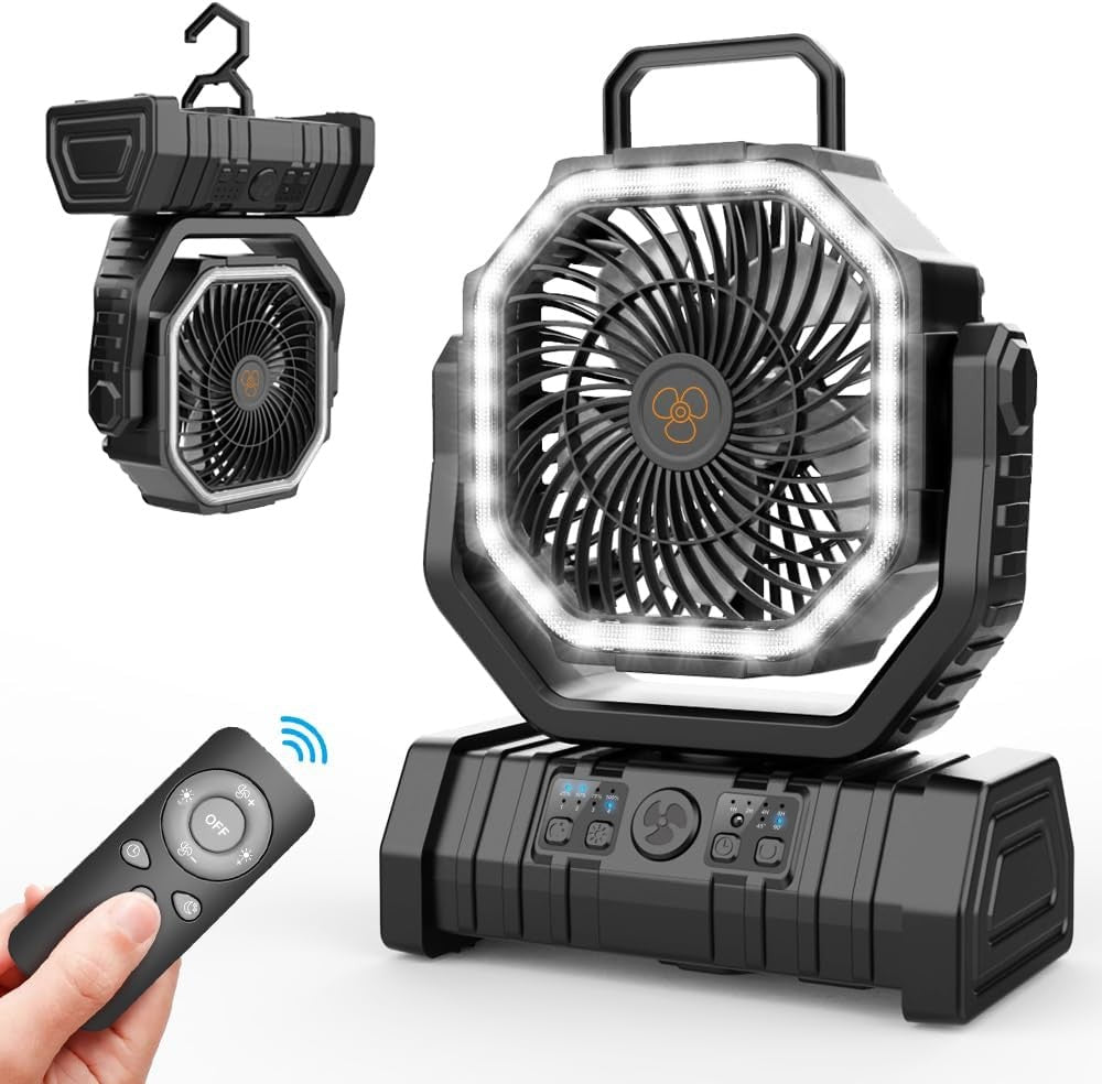 Camping Fan 20000mAh Battery Powered Fan Rechargeable with LED Lantern Portable
