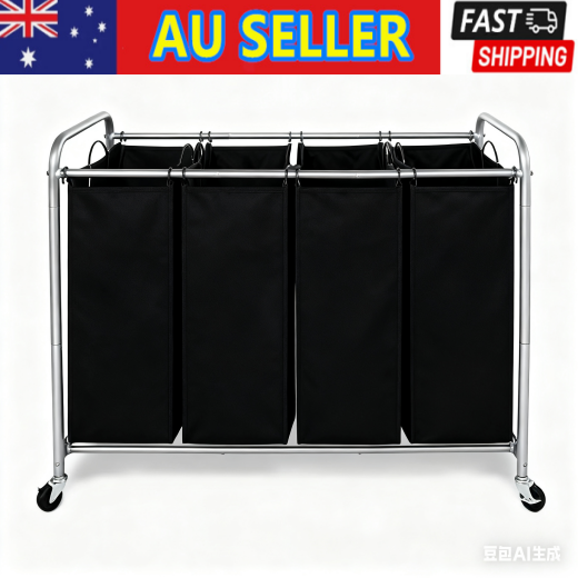 Rolling Laundry Hamper 4-Section Sorter Cart Basket Organizer