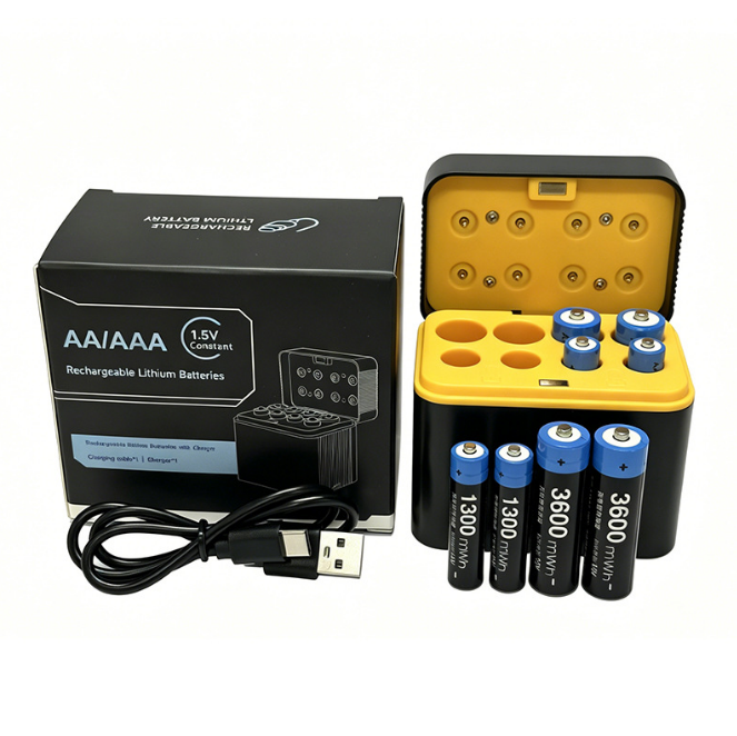 4/8 Pack Rechargeable Lithium AA/AAA Batteries with Fast Smart Charger Case