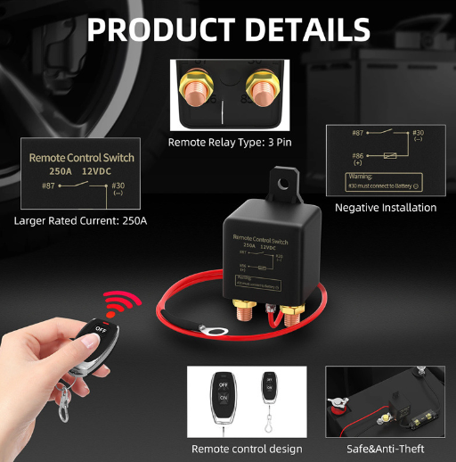 12V DC 200A Remote Battery Disconnect Switch Isolator Wireless for Car Truck RV