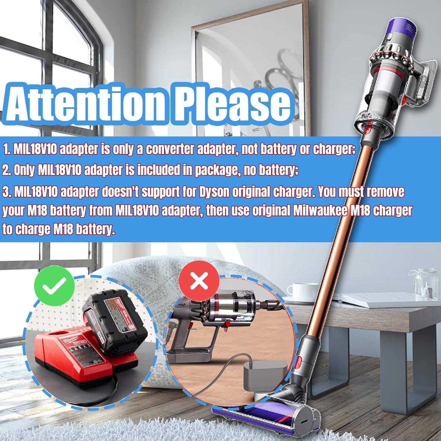 V10 Adapter for Milwaukee 18V Battery Convert to for Dyson SV12 Animal Absolute