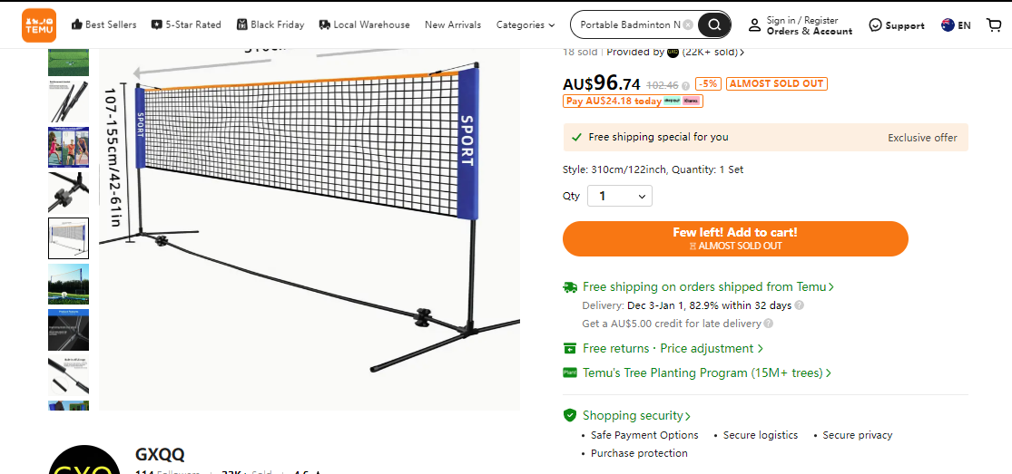 Portable Badminton Net Set 6.1m
