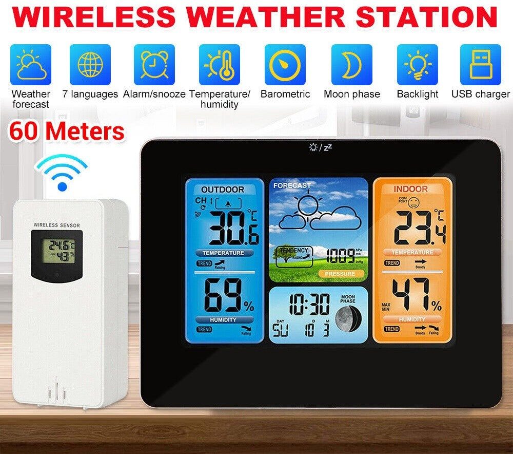 Wireless Digital LCD Weather Station Clock Calendar Thermometer