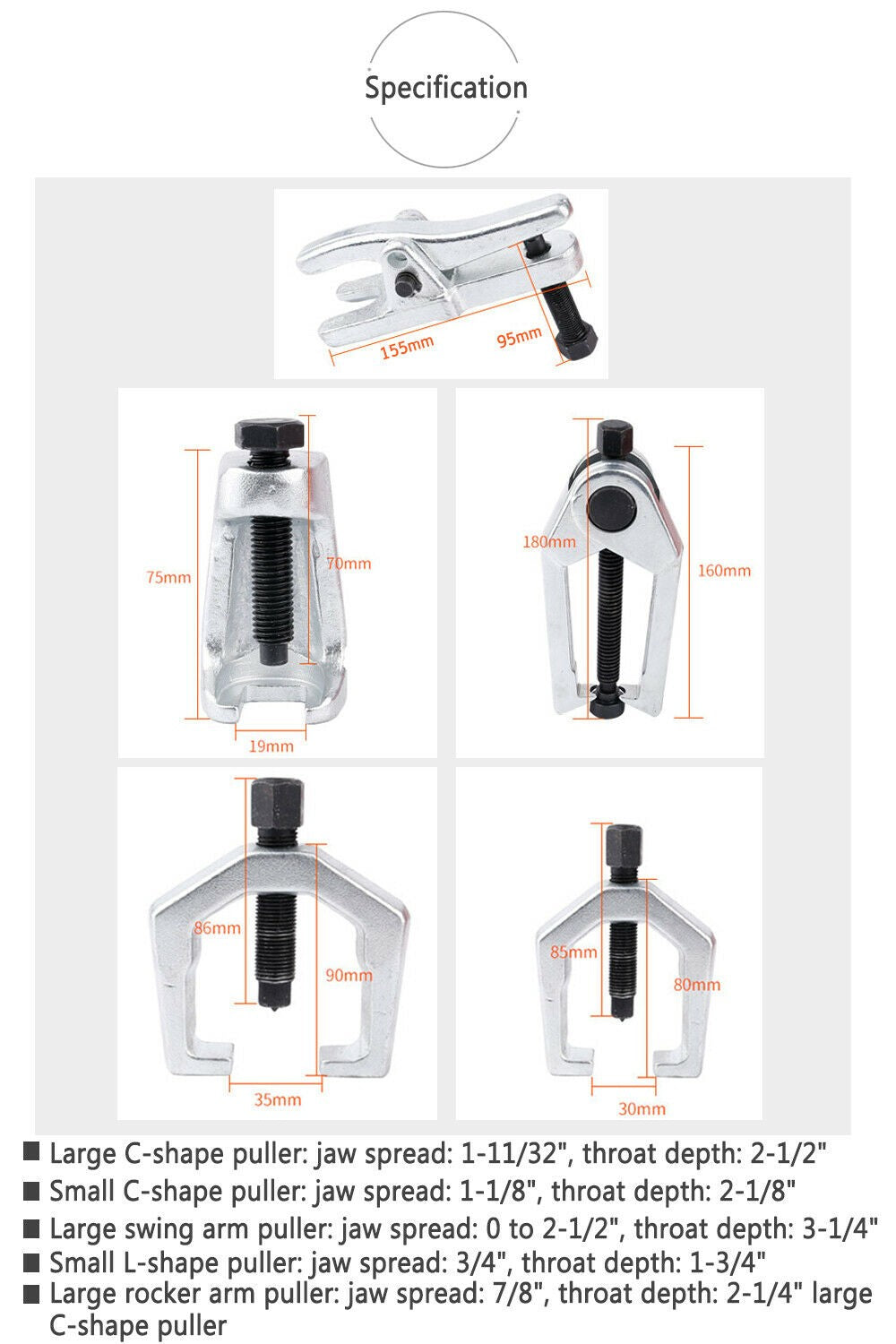 5pcs Front End Service Tool Kit Ball Joint Tie Rod Set Pitman Arm Puller Remover