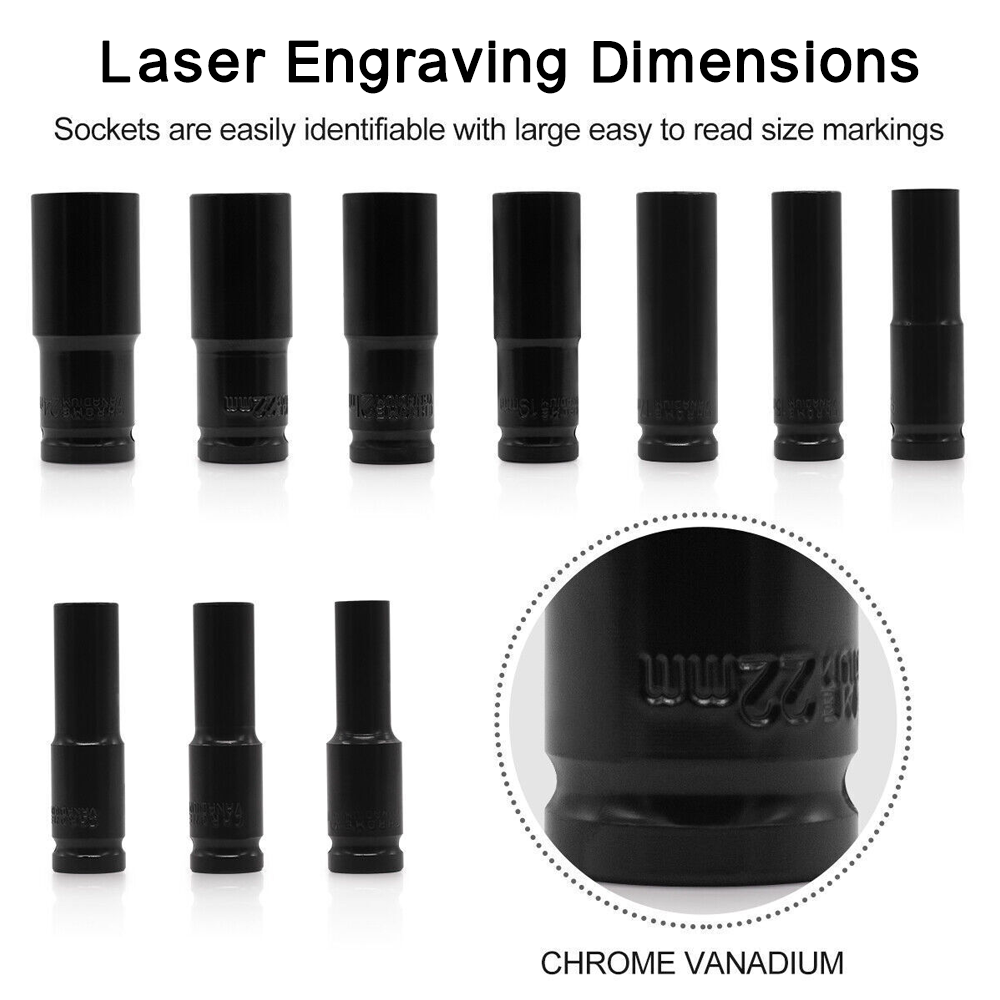 1/2" Socket Set CR-V Steel Metric Sockets Long 20PCS 8-32MM