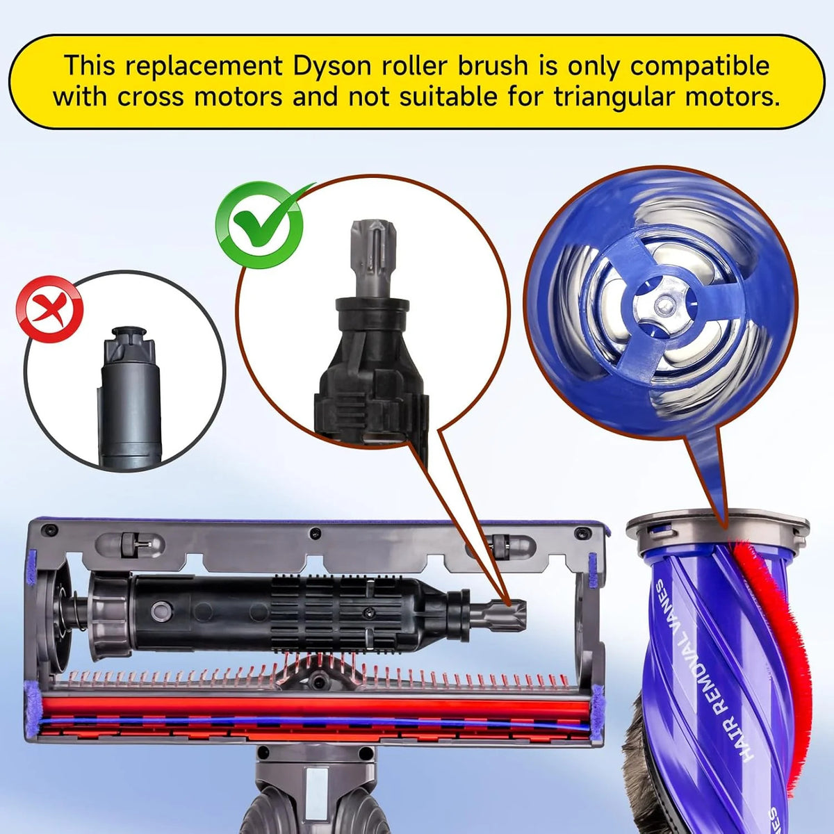 Replacement Anti Tangle Roller Brush For Dyson V10 SV12 SV27 Part Num 968266-02