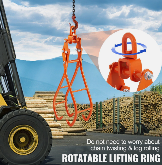 Timber Claw Hook with 4 Claws, Log Grapple, 1000kg Capacity 28inch