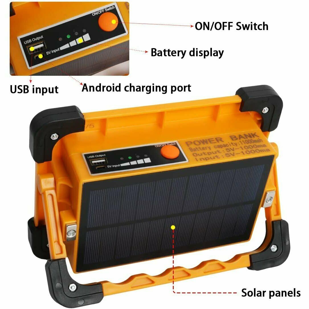Solar COB LED Work Light Camping Tent Torch Flood Lamp