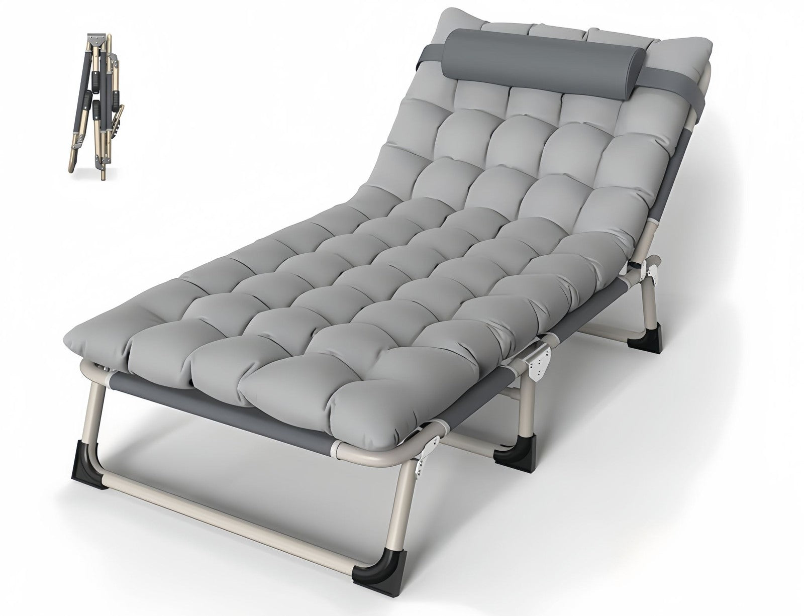 Adjustable Portable Folding Bed with Mattress and Headrest