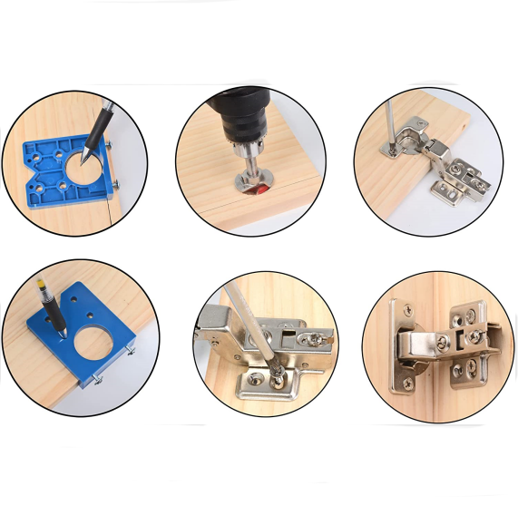 35mm Door Hinge Hole Saw Cutter Concealed Hinge Jig with Forstner Bits Positioner