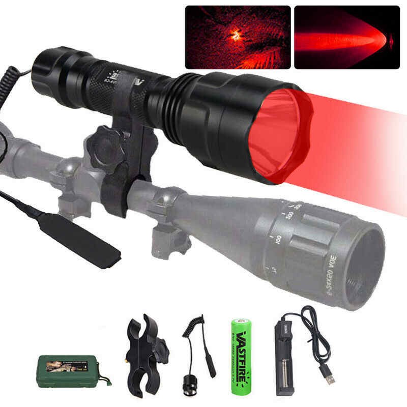 Tactical Red Flashlight Hunting Torch Light Camping Lamp Scope Gun Mount
