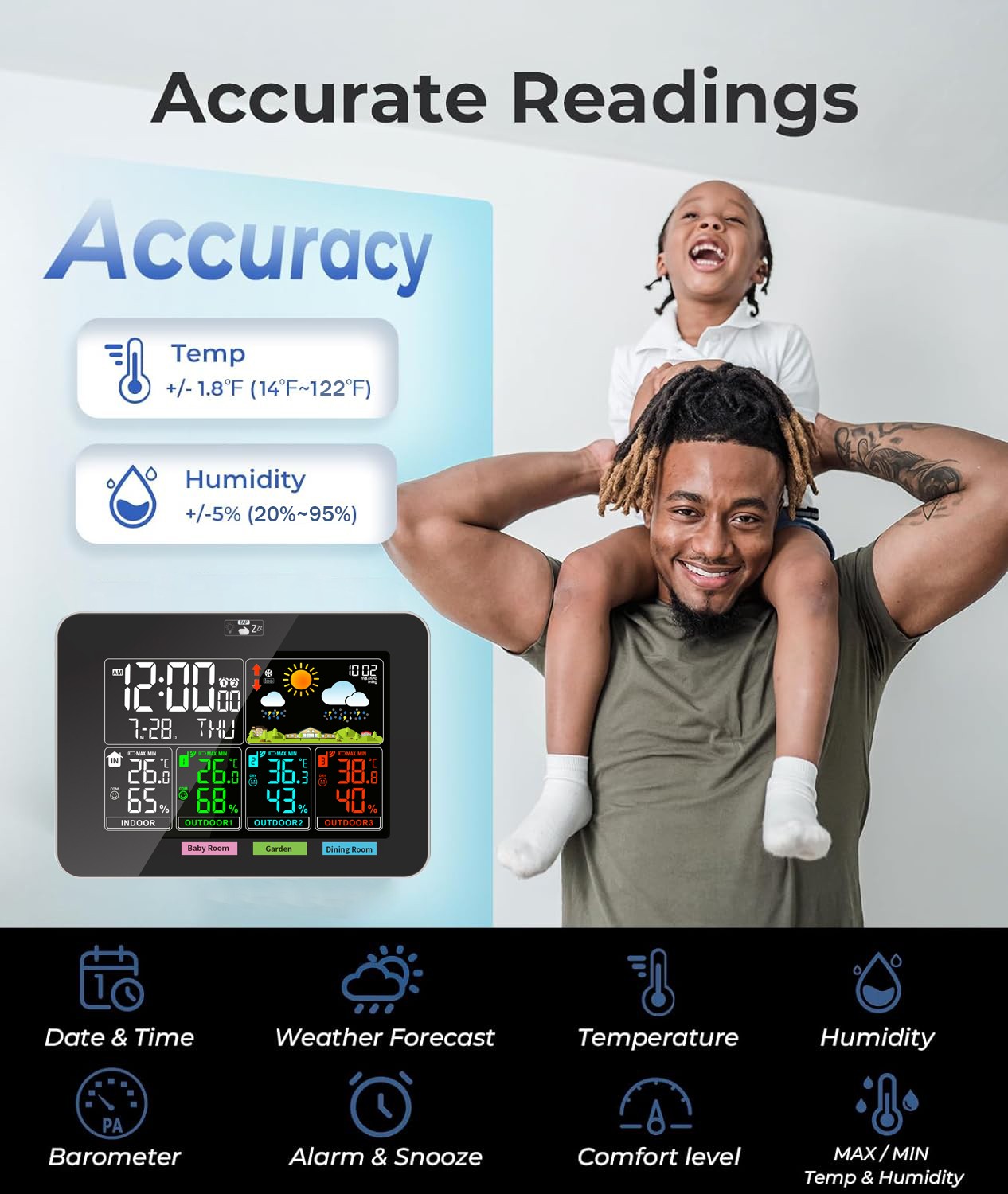 Weather Station Wireless Thermometer with 3 Sensors Temperature Humidity Monitor