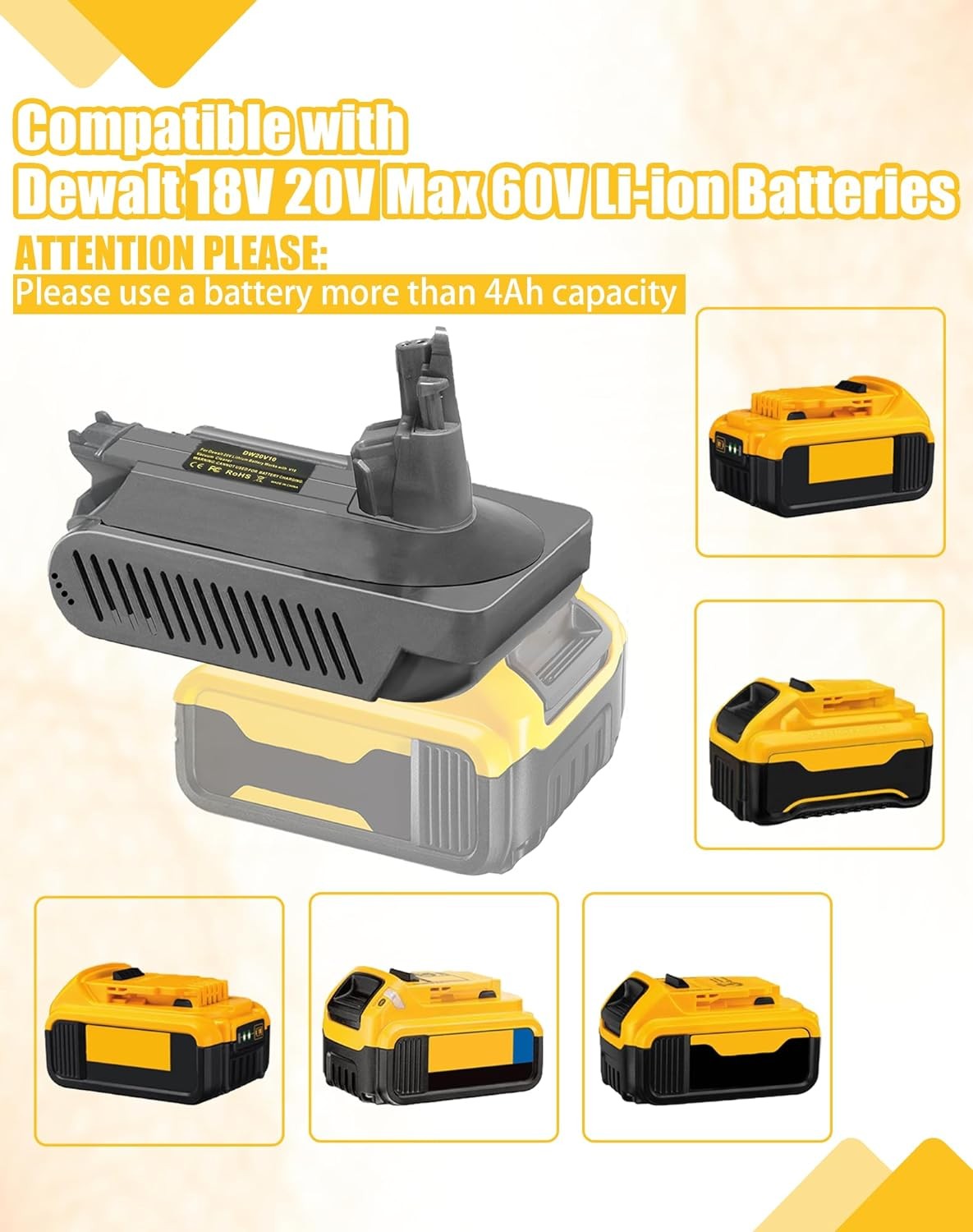 V10 Adapter for Dewalt 18V 20V Converter to for Dyson V10 SV12 Battery