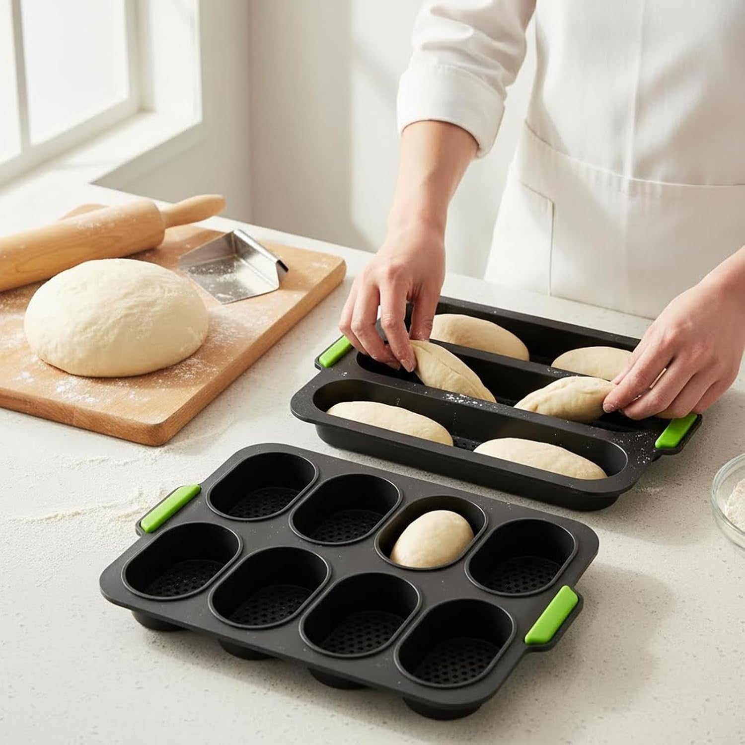 Set of 2 Silicone Baguette Burger Bun Pan Nonstick French Bread Bake Mold Moulds