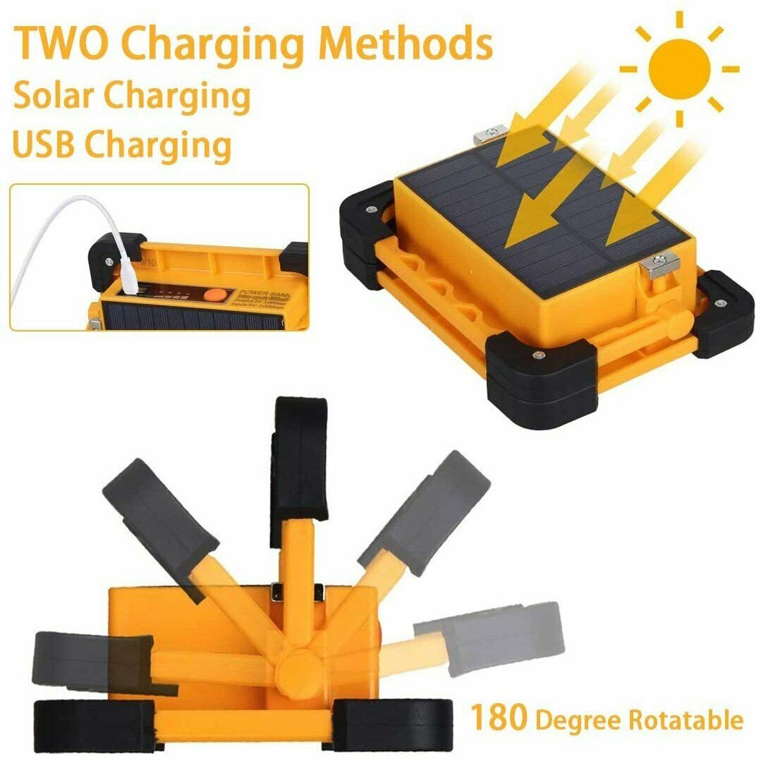Solar COB LED Work Light Camping Tent Torch Flood Lamp