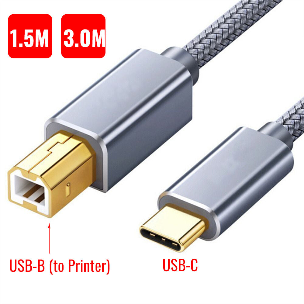 1.5M 3M Printer Cable Type C to Type B Braided Cord for Printer HP Brother Epson