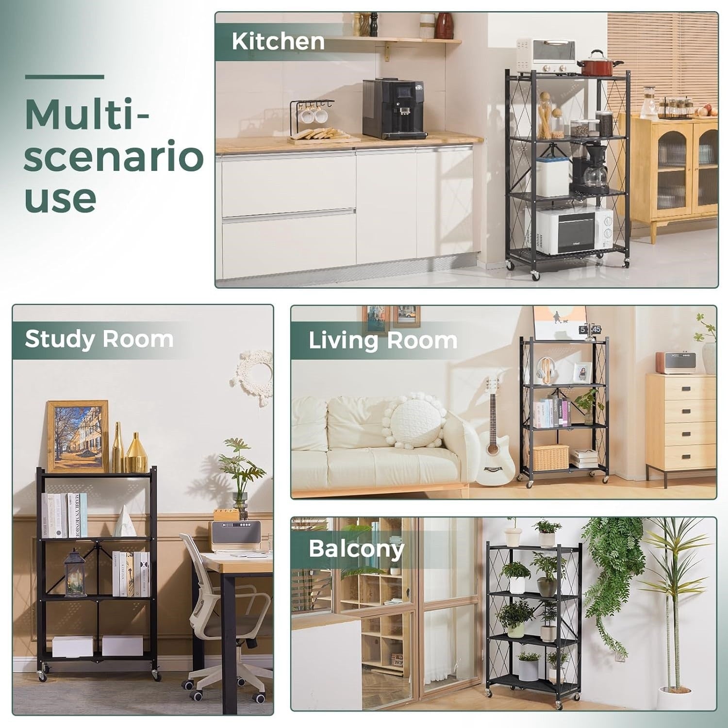 4 Tier Storage Shelf Wheel Rack Foldable Kitchen Organizer