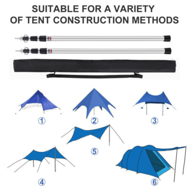 2PCS Kit Aluminum Camping Tarp Poles Telescoping Tent Pole Adjustable 90cm-230cm