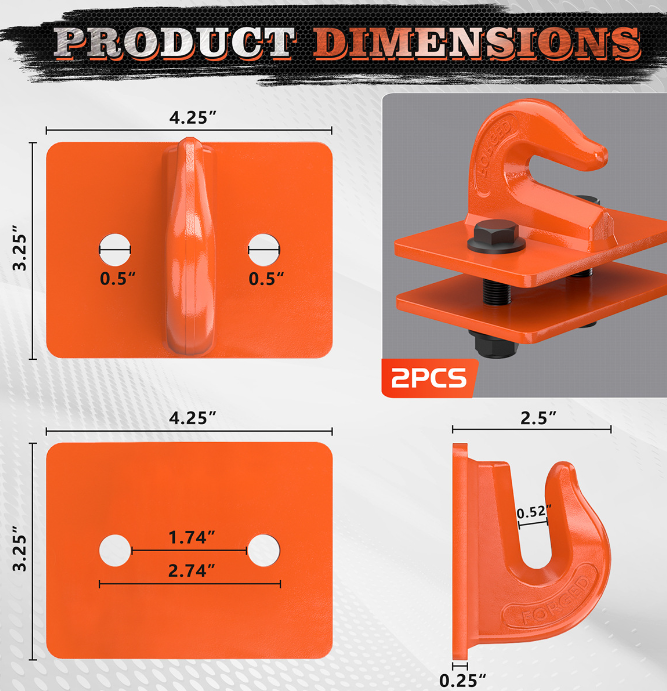 2 pcs 3/8" Tractor Bucket Grab Hook Grade 70 Forged Steel Bolt On Grab Hook