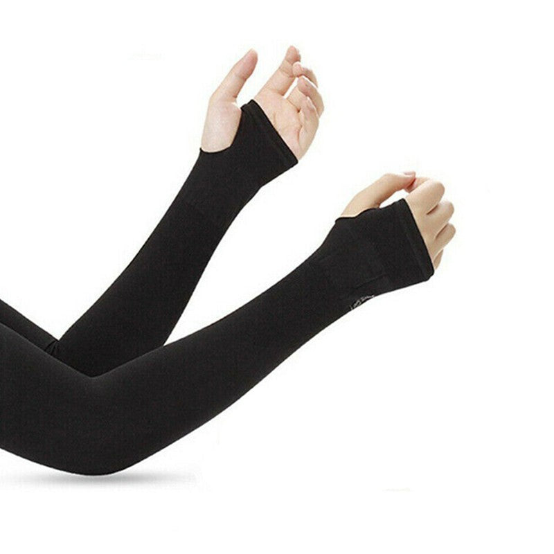Black Cooling Sport Arm Sleeves Sun UV Protection Covers Cycling Golf Tennis