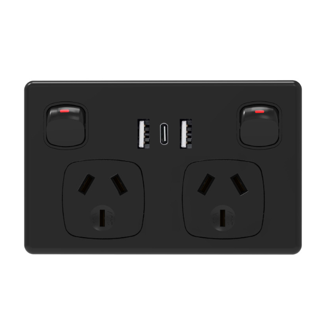 Double Power Point with 2 USB A and Type C, GPO Wall Outlet, Fast Charging 5V