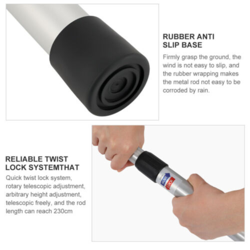 2PCS Kit Aluminum Camping Tarp Poles Telescoping Tent Pole Adjustable 90cm-230cm