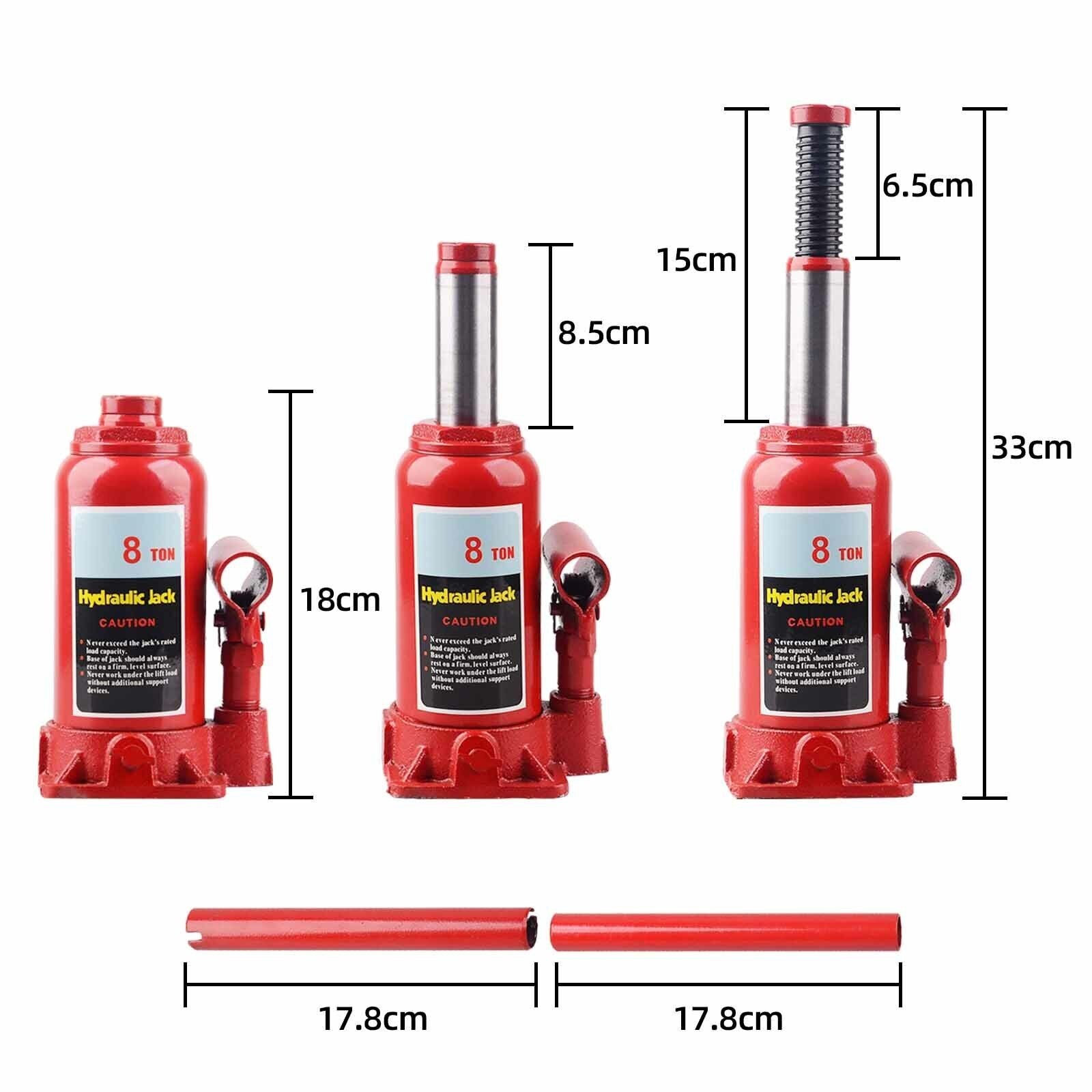 8Ton Hydraulic Bottle Jack Lift Car Lifting Tool Truck Caravan Tractors 4WD