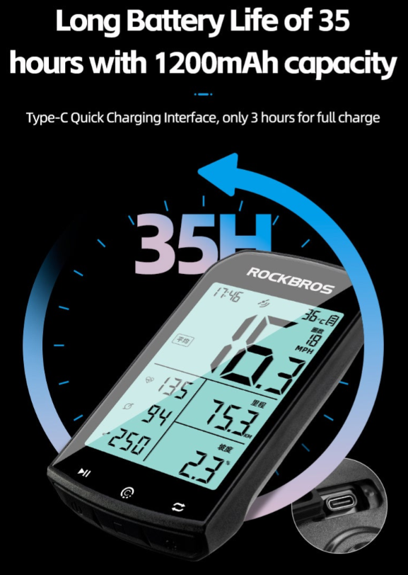 ROCKBROS Cycling Bicycle Bike GPS Computer ANT+ Wireless Speedometer Cadence