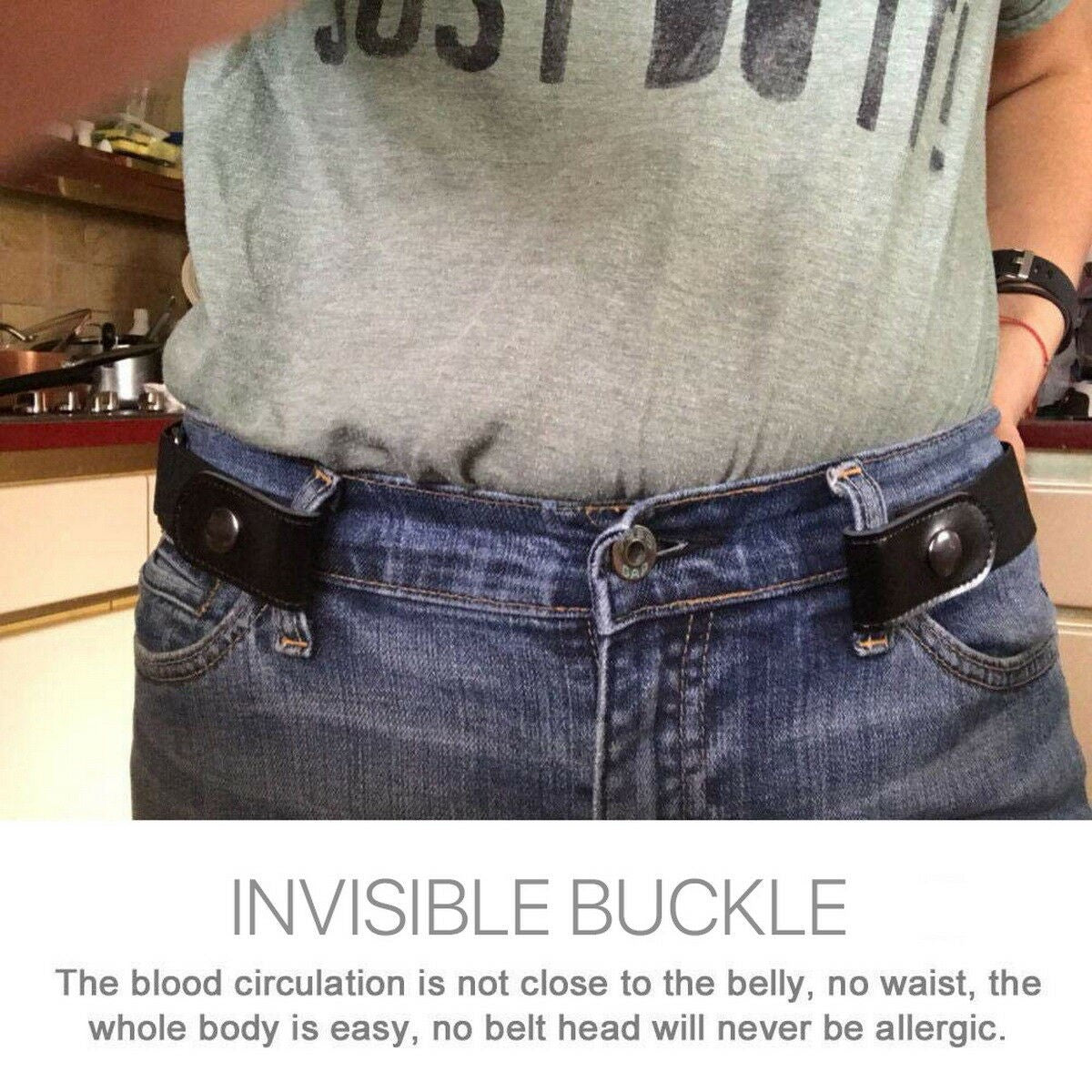 Buckle-free Elastic Womens Comfortable Invisible Belt for Jeans No Bulge Hassle