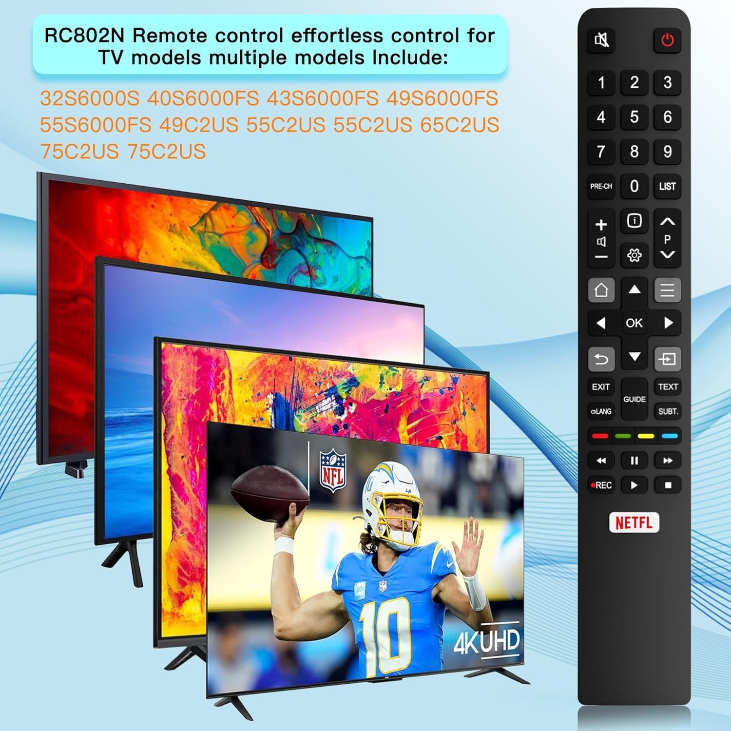Replacement TCL TV Remote Control RC802N for TCL 4K LCD LED TV