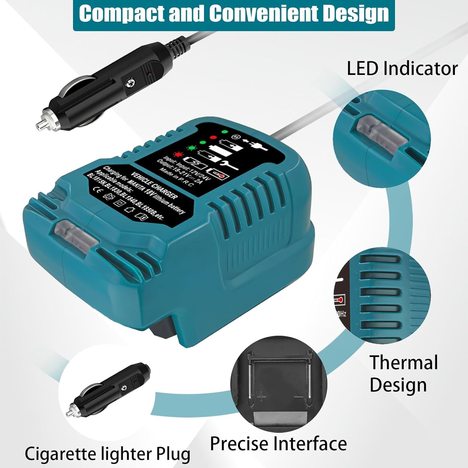 DC 12V/24V Car Charger for Makita 18V LXT Battery Cigarette Lighter Compatible