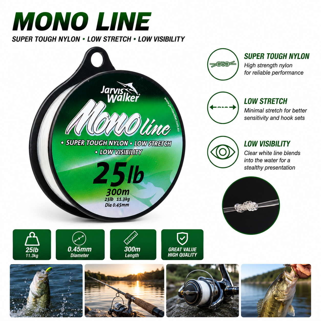 300m JARVIS WALKER Mono Fishing Line Clear Fishing Line Nylon  2 Pack
