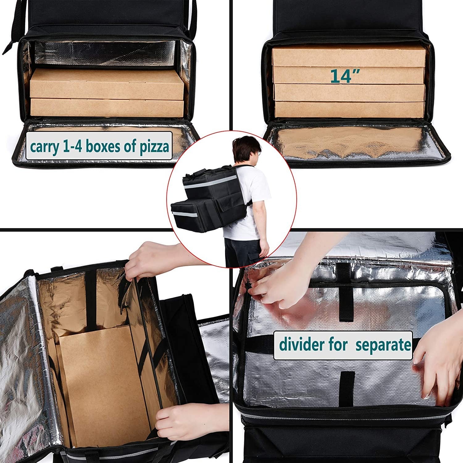 Food Delivery Backpack, Large Expandable Insulated Hot Pizza Bags