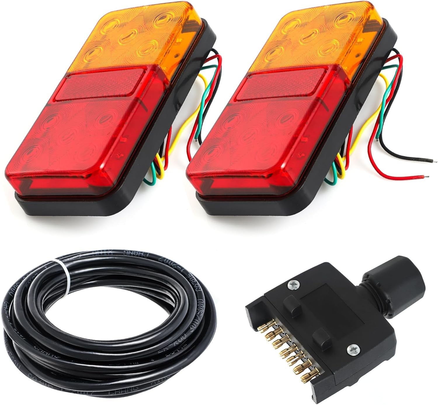 LED Trailer Tail Light Kit Pair Plug 8m 5 Core Wire Caravan Ute 7 Pin Flat Set