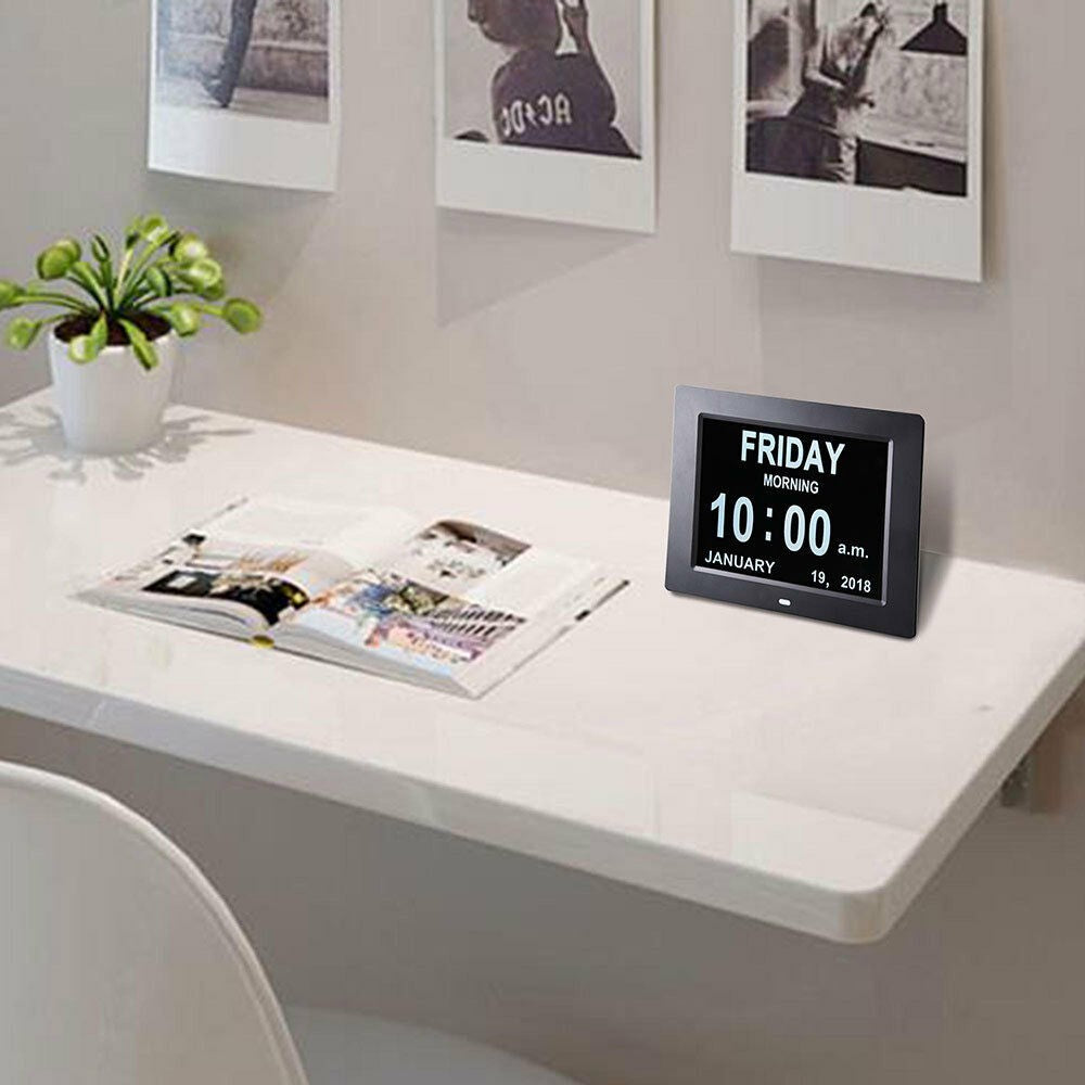 LED Clock Large Dementia Digital Wall Calendar Time Day Week Year Black