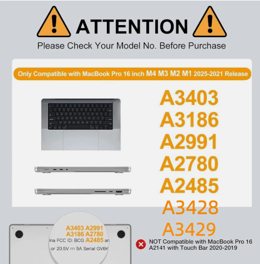 For MacBook Pro 16.2 inch Case Cover M4 M3 M2 A2485/A2780/A2991/A3403/A3186 2025