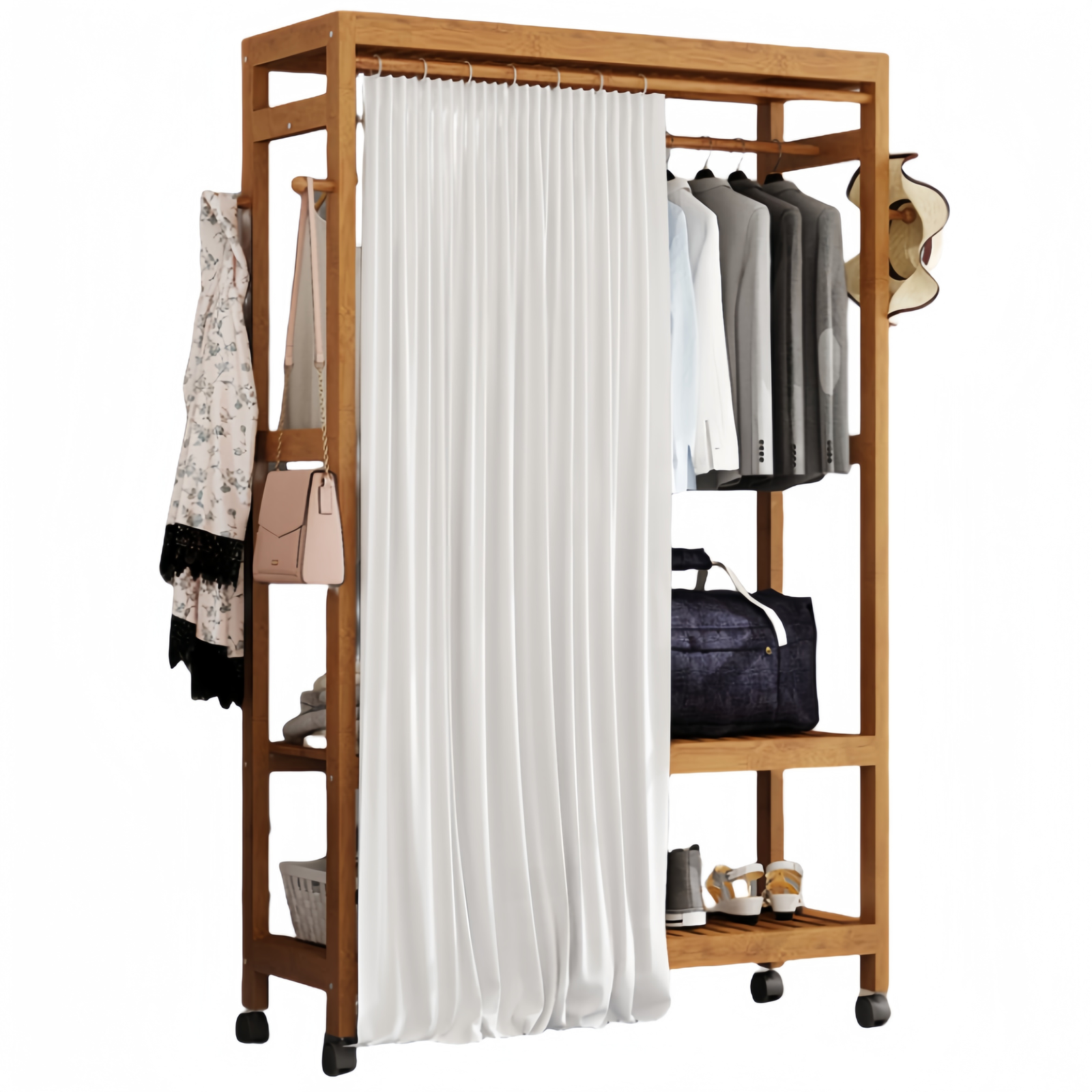 Wooden Coat Rack on Wheels 100cm