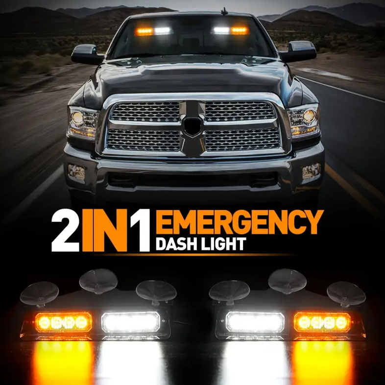 12V 2 in 1 Emergency Dash Strobe Lights Interior Windshield Amber White Warning