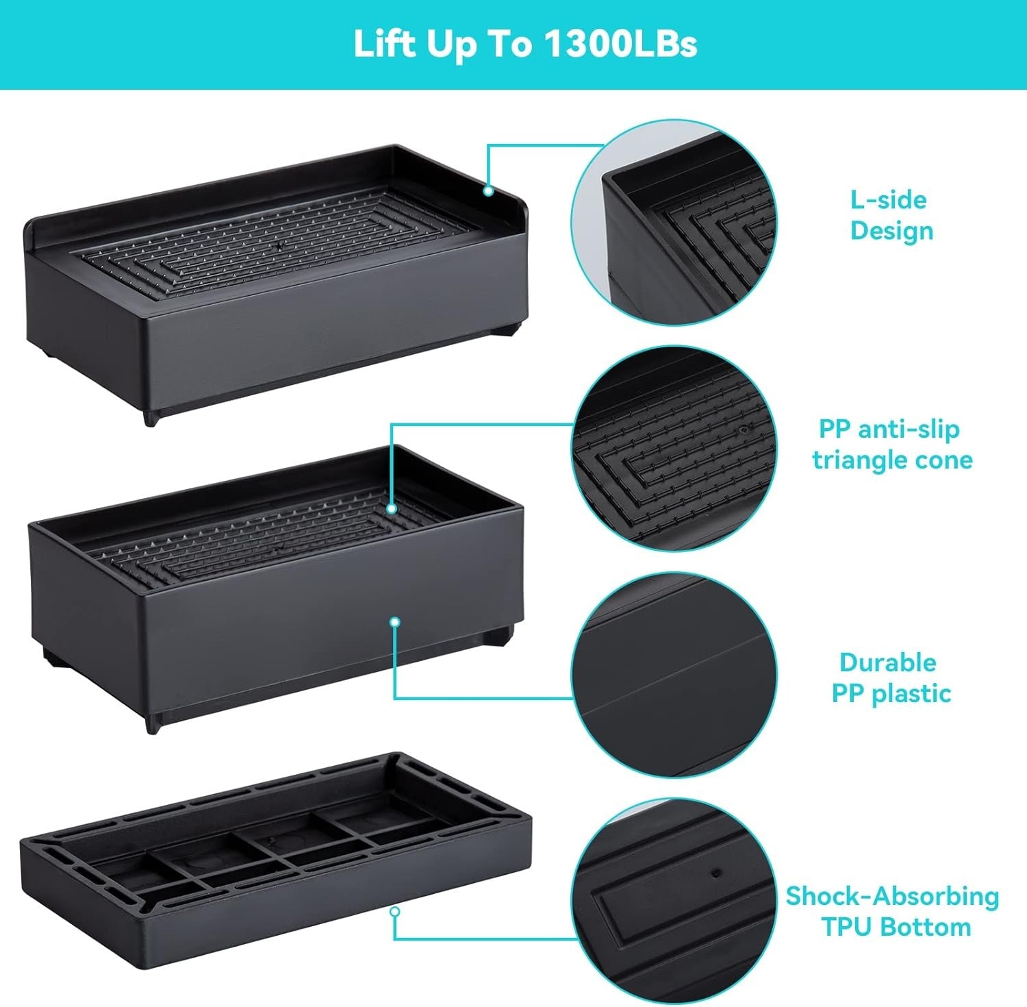 4x Heavy Duty Heavy Duty Furniture Risers Bed Risers 7.5cm