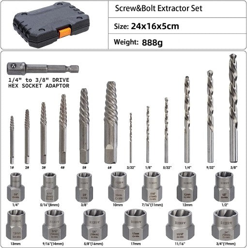 26PCS Easy Out Stripped Screw Remover Socket Set Tool